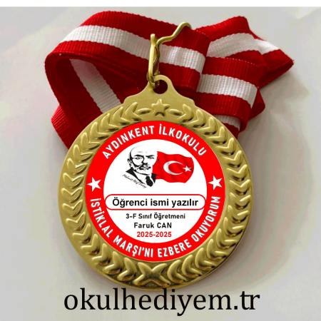 İstiklal Marşı’nı Ezbere Okuyorum madalyası ve öğrenci ödül görseli